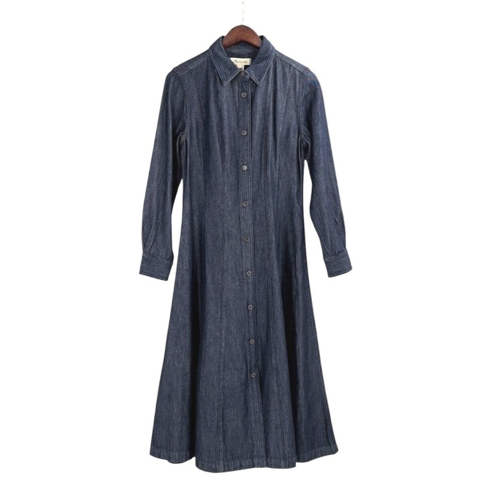 NWT Madewell Seamed Midi Shirtdress Segovia Denim Dark Wash Womens 2 Classic - Picture 2 of 8